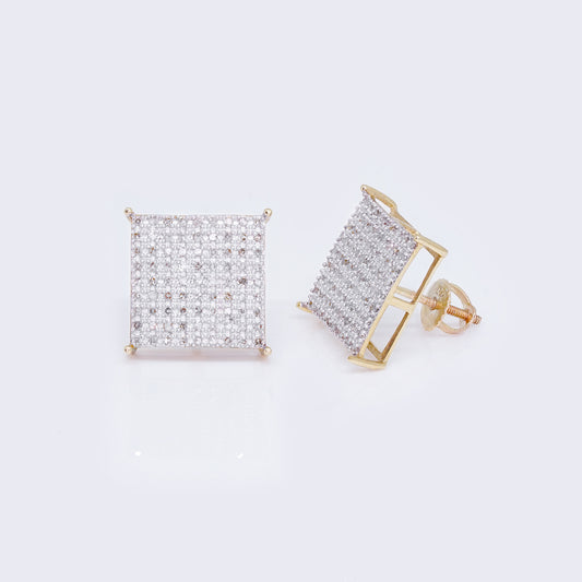 10K Princess Cut Brilliant Micro-Pave 0.65ct Diamond Stud Earrings