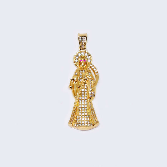 14K Gold Santa Muerte Cubic Zirconia Pendant Charm