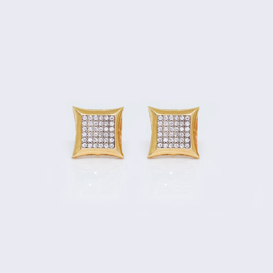 14K Cubic Zirconia Iced Square Stud Earrings