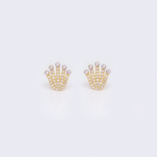 14K Cubic Zirconia Pave Crown Stud Earrings