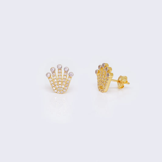 14K Cubic Zirconia Pave Crown Stud Earrings