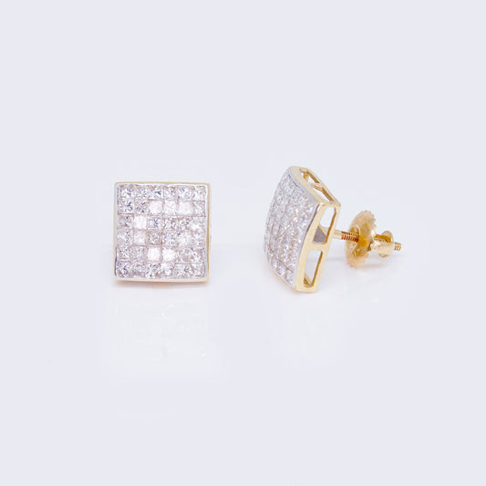 14K Yellow Gold Bezel Princess Cut 1.3ct Diamond Stud Earrings