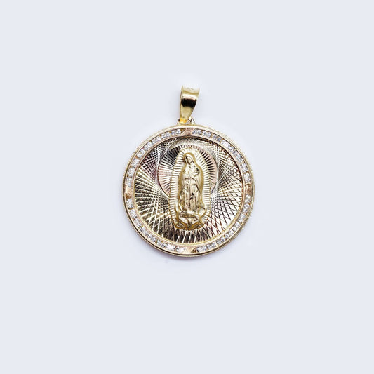 14K Virgen de Guadalupe Cubic Zirconia Pendant Charm