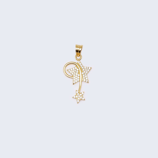 14K Gold Shooting Stars with Cubic Zirconia Stones Pendant Charm