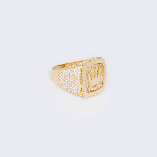 14K Gold Cubic Zirconia Pave Crown Statement Ring