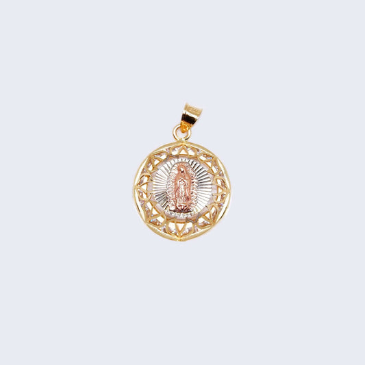 14K Gold Round Design Virgen de Guadalupe Pendant Charm