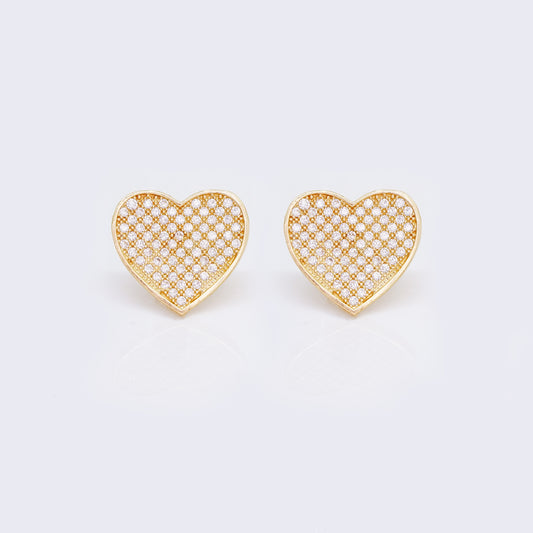 14K Micro Pave Cubic Zirconia Big Heart Stud Earrings