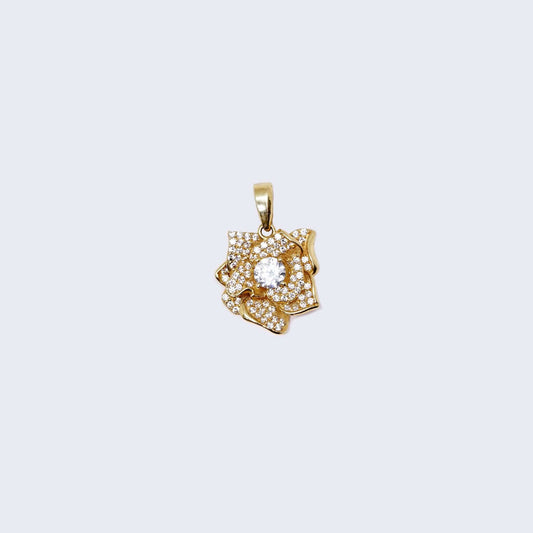 10K Gold Flower Pendant Charm with Zirconia Stones