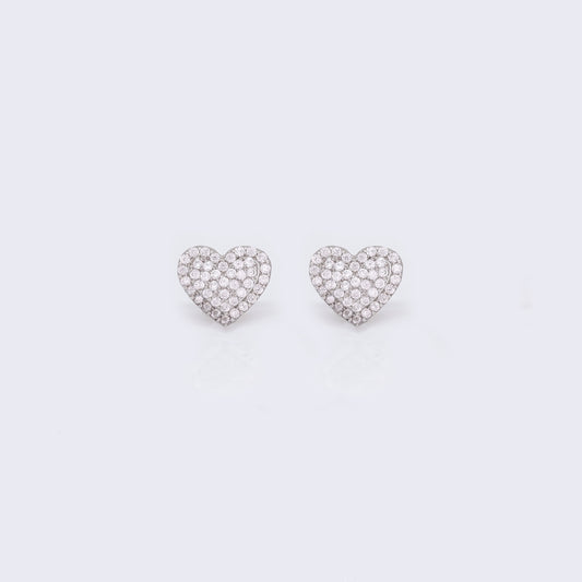 14K Double Layer Heart Cubic Zirconia Paved Stud Earrings