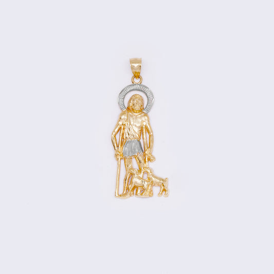 14K Two Tones Gold Saint Lazarus with Dogs Pendant