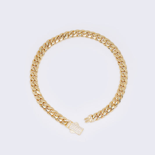 14K Yellow Gold Monaco Chain Cubic Zirconia  Bracelet 10" 7mm Thickness