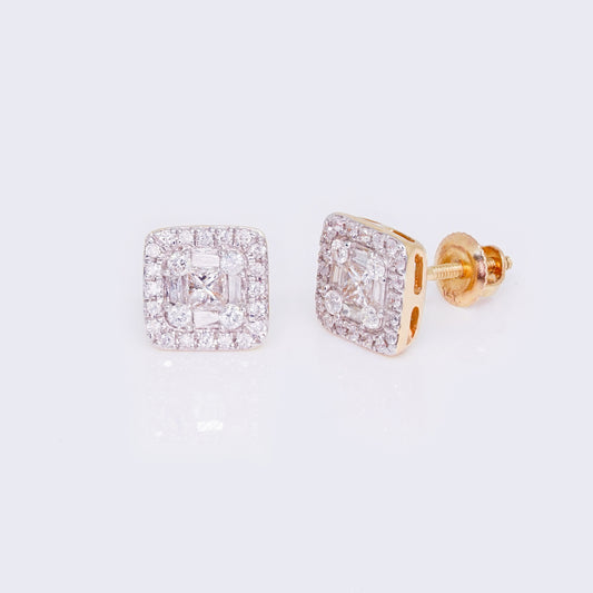 14K Princess & Round Cut 0.49ct Moissanite Diamond Stud Earrings