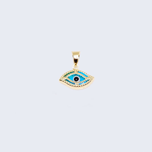 14K Gold Light Blue Evil Eye Pendant Charm