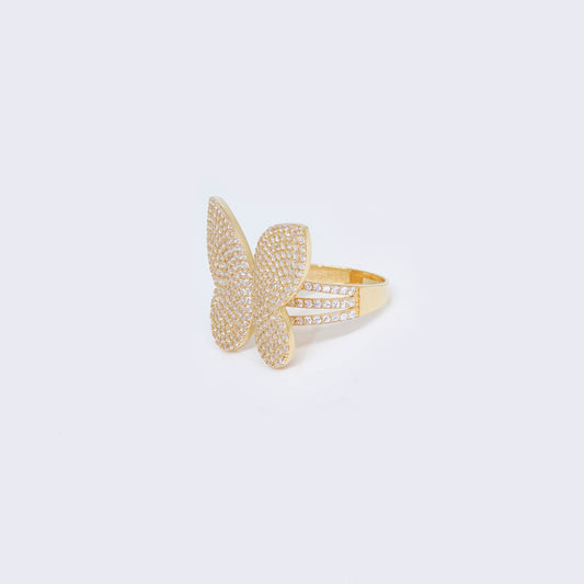 14K Micro Cubic Zirconia Pave Butterfly RIng