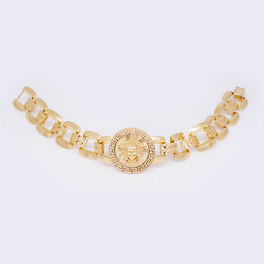 14K Gold Square Chain Medusa Bracelet