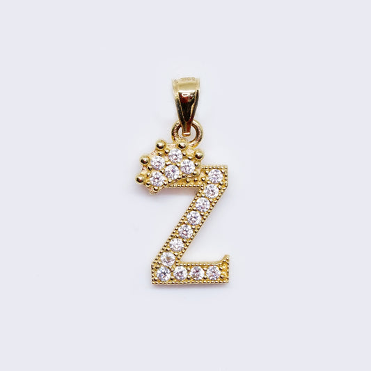 14K Cubic Zirconia "Z" Initial Gold Crown Charm