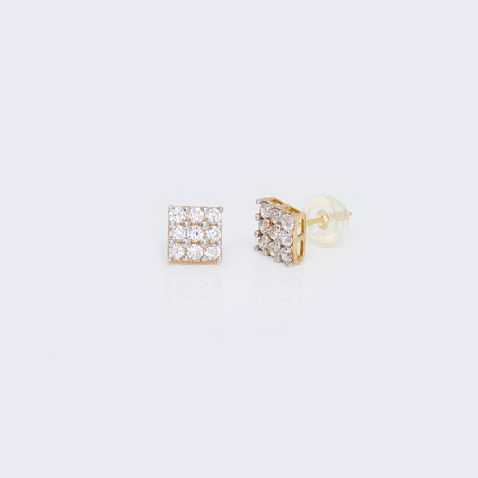 14K Cubic Zirconia Cluster Square Earrings