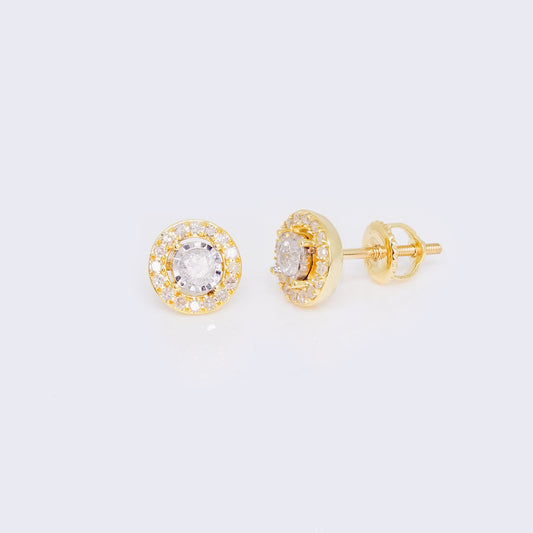 14K Tiny Double Layer Round 0.33ct Diamond Stud Earrings