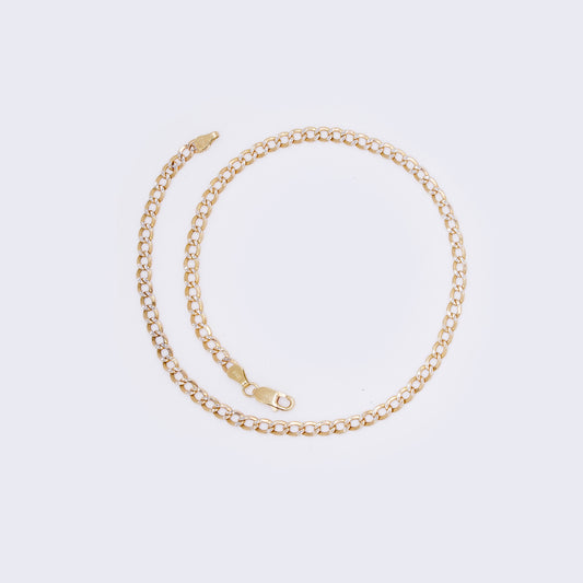 14K Yellow Gold Cuban Pave Chain Ankle Bracelet 12" 3.5mm Thickness