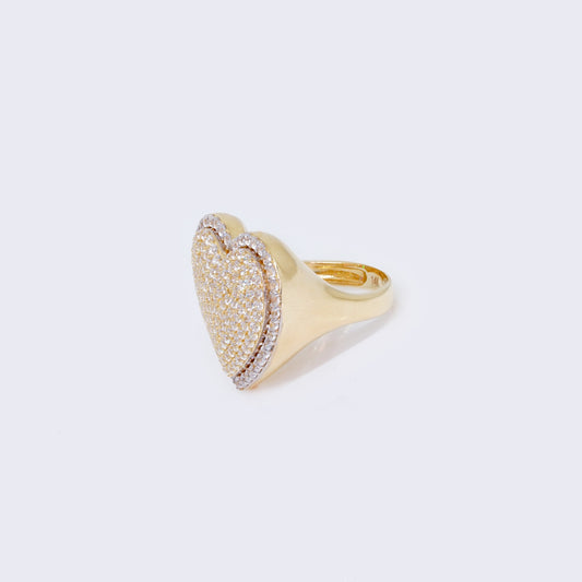 14K Bubbly Heart Cubic Zirconia Pave Signet Ring