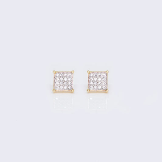 14K Cubic Zirconia Womens Round Diamond Square Earrings