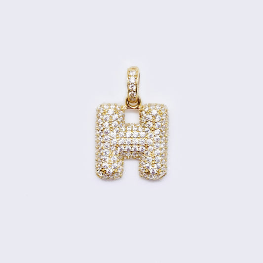 14K Cubic Zirconia "H" Initial Gold Bubble Charm