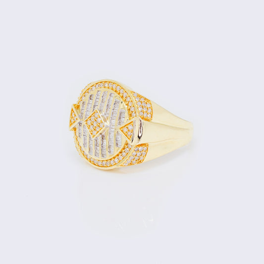 14K Diamond Men`s Square point Ring with Baguette and Round Diamonds