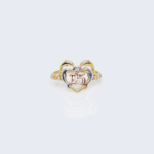 14K Gold Heart Shape Sweet 15 Ring