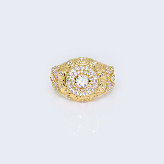 14K Gold Vintage Round Ring Cubic Zirconia