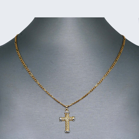 10K Gold Two tones Cross Necklace Set