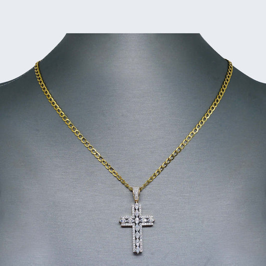 10K Gold Hollow White Cross Necklace Set