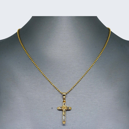 10K Gold Cross with Christ Necklace Set