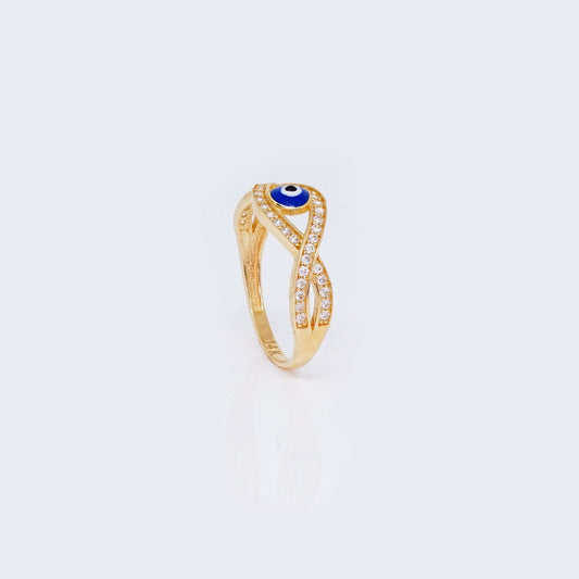 14K Gold Infinity Evil Eye Ring with Cubic Zirconia Stones