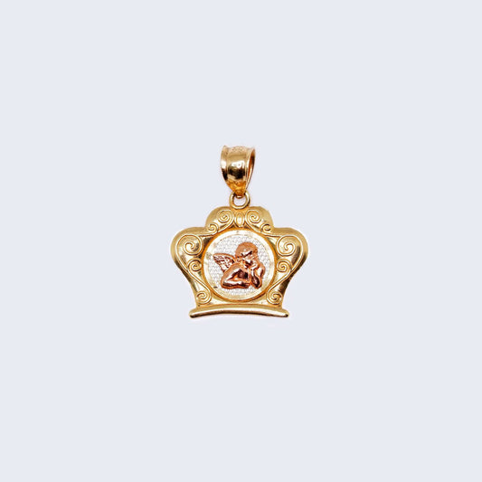 14K Gold Crown Lovely Angel Pendant Charm