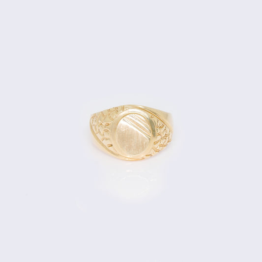 14K Engravable Brush Finished On Top Round Signet Ring