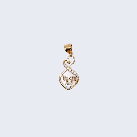 10K Gold “Mom” infinity and heart form Pendant Charm with Zirconia Stones