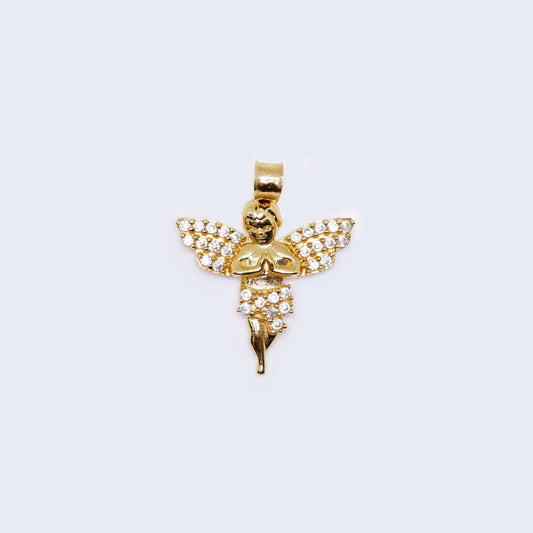 14K Gold Angel with Cubic Zirconia Stones Pendant Charm