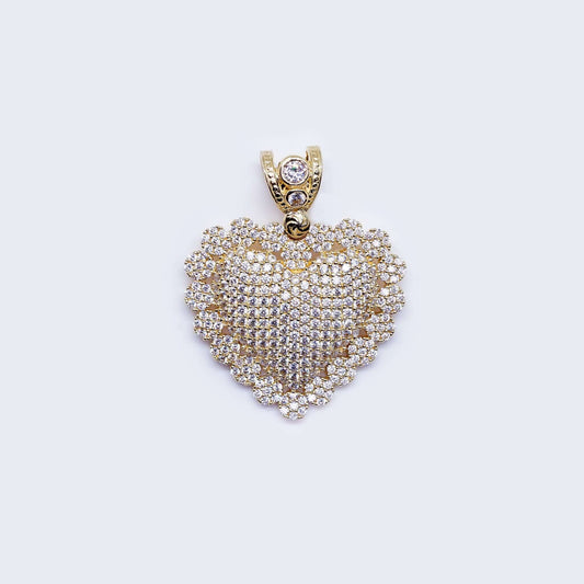 14K Gold Cubic Zirconia Heart Pendant Charm