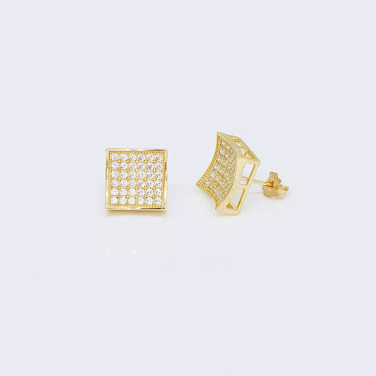 10K Concaved Square Pave Cubic Zirconia Stud Earrings
