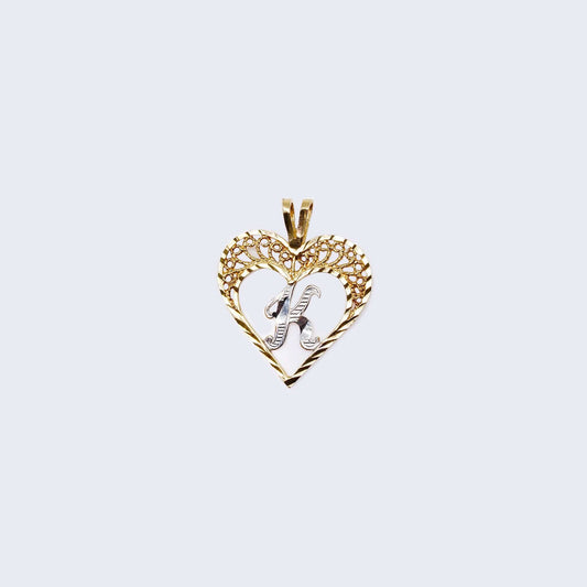 10K Gold Heart Letter K Pendant Charm