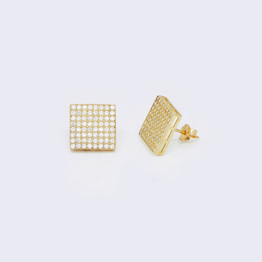 10K Square Pave Cubic Zirconia Stud Earrings