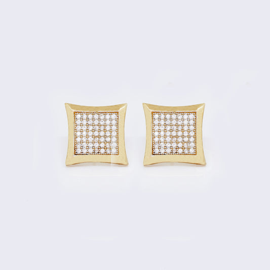 10K Pave Cubic Zirconia Star Square Stud Earrings