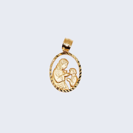 14K Gold Round Hollow Holy Figure Pendant Charm