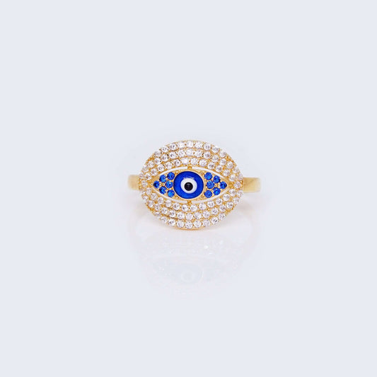 14K Gold Evil Eye Ring with Cubic Zirconia Stones