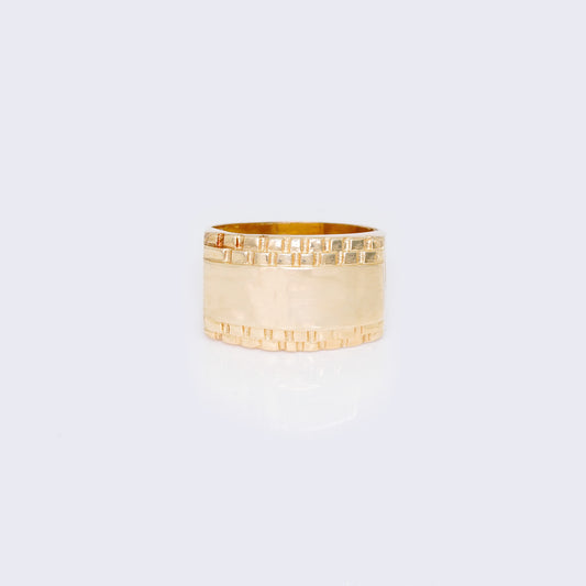 14K Brick Textured Men's Ring