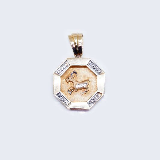 14K Gold Goat Cubic Zirconia Pendant Charm