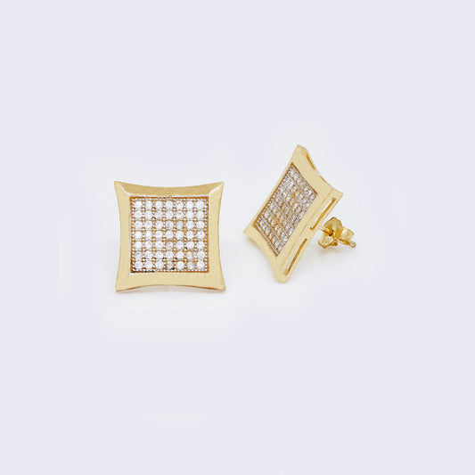 10K Pave Cubic Zirconia Star Square Stud Earrings