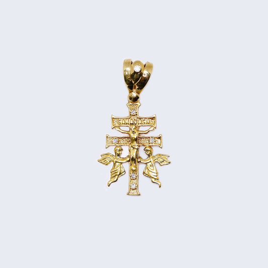 Solid Two Tone Caravaca Crucifix W/ Cubic Zirconia Stones 10K