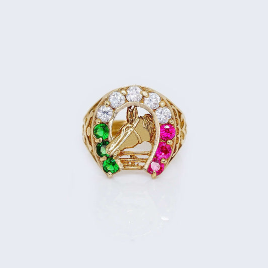 10K HORSE SHOE RED/GREEN/WGIRE Cubic Zirconia