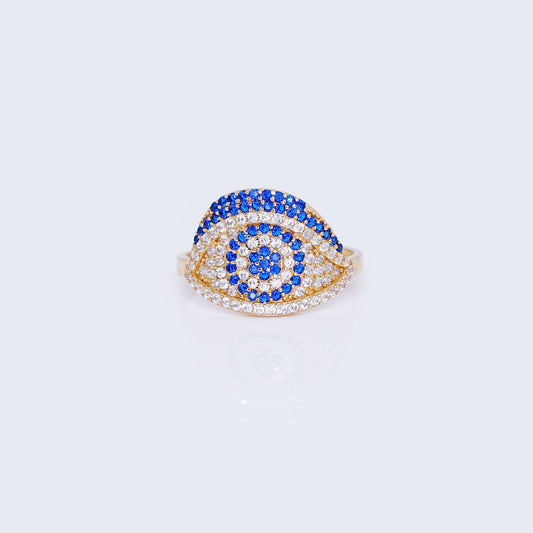 14K Gold Evil Eye Ring with Cubic Zirconia Stones